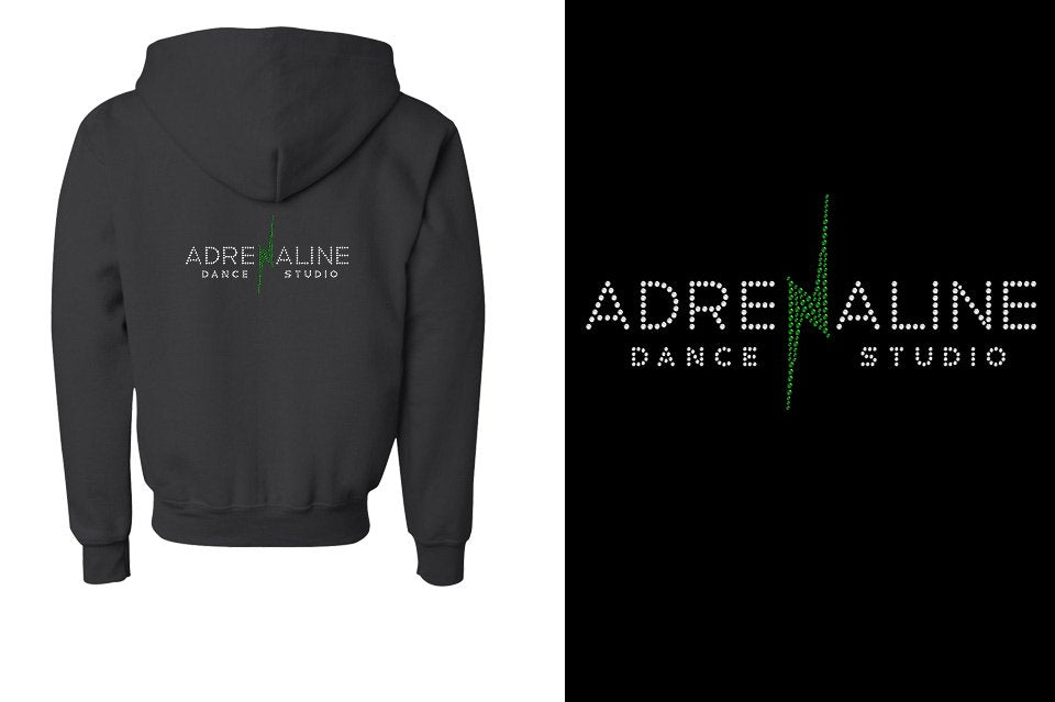 Rhinestones Adrenaline Dance Studio logo stones Unisex Zip Hoodie