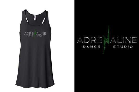 Rhinestones Adrenaline Dance Studio logo stones Youth Flowy Racerback Tank