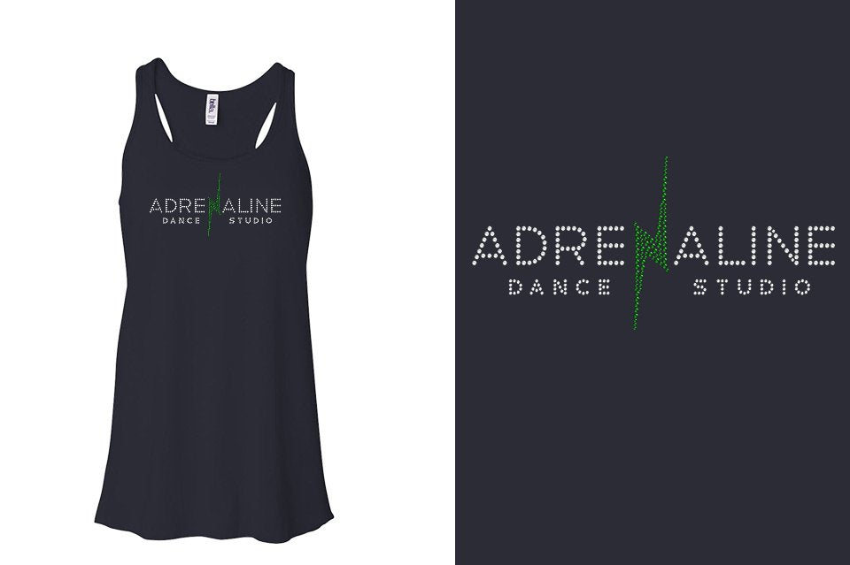 Rhinestones Adrenaline Dance Studio logo stones Youth Flowy Racerback Tank