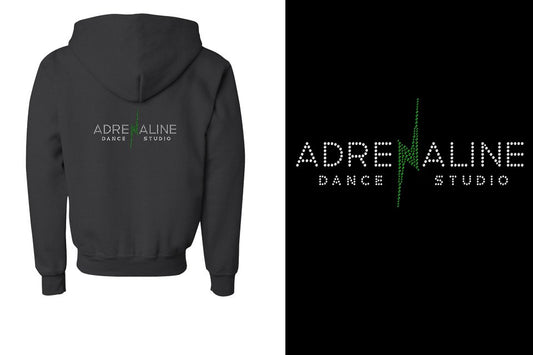 Rhinestones Adrenaline Dance Studio logo stones Youth Unisex Zip Hoodie