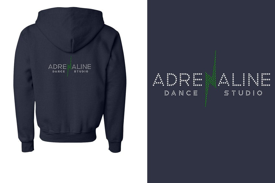 Rhinestones Adrenaline Dance Studio logo stones Unisex Zip Hoodie
